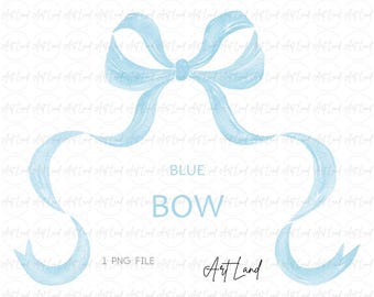 Watercolor Blue Bow Clipart-Hand Painted Ribbon PNG, Digital Download, Free Commercial Use