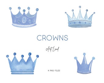 Watercolor Crowns, Hand painted watercolour digital crown, Blue Crowns , Watercolor Crowns Clip Art, Princess Crown, PNG