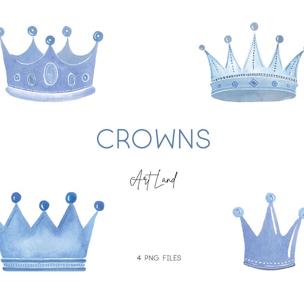 Watercolor Crowns, Hand painted watercolour digital crown, Blue Crowns , Watercolor Crowns Clip Art, Princess Crown, PNG