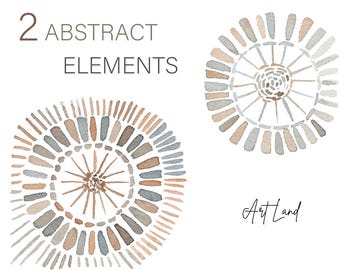 Watercolor Abstract Boho Elements Clipart: 2 Hand-Painted Earth Tones (PNG, Digital Download, Free Commercial Use)