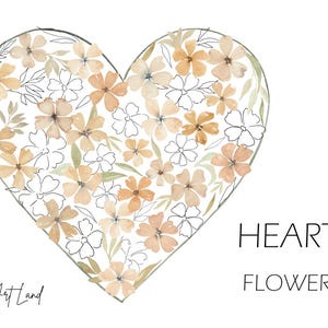 Clipart de corazón floral en acuarela: Flor bohemia pintada a mano (PNG, descarga digital, uso comercial gratuito)