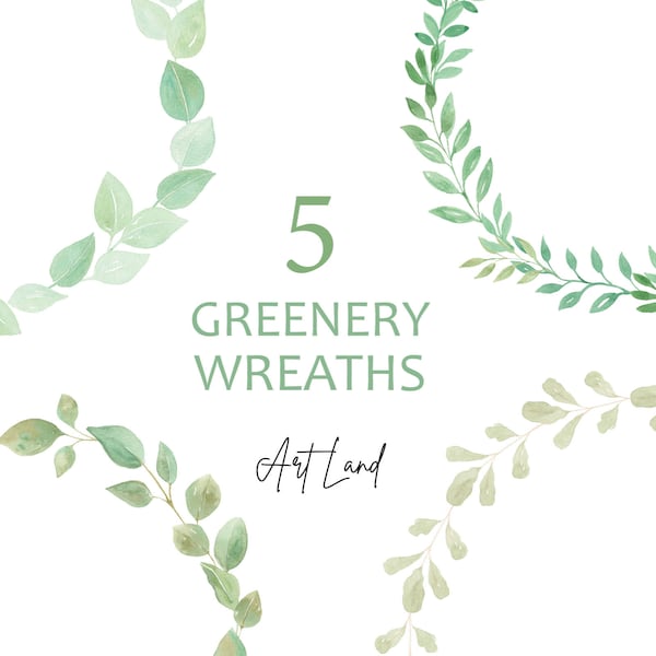 Greenery wreath clipart, Watercolor clip art wreath, foliage clip art, Hand painted Watercolour Clipart Frame, Greenery Wreath Set PNG