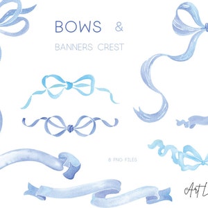 Watercolor ribbon banners and bows clipart, Watercolor Clip Art,  Bestseller bows, Blue baby shower bows banners, PNG