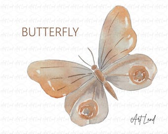 Watercolor Brown Butterfly Clipart: Hand-Painted Butterfly (PNG, Digital Download, Free Commercial Use, No-AI)