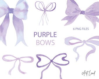 Watercolor Purple Bow Clipart Kit- Hand-Painted Ribbon Bows PNG, Digital Download,