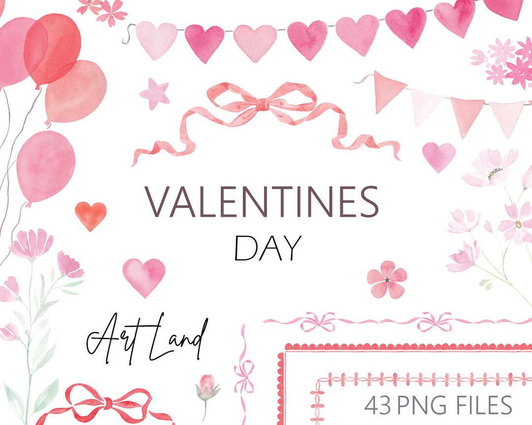 Watercolor Valentine’s Clipart Set – 43 Hand-painted Love Hearts (PNG ...