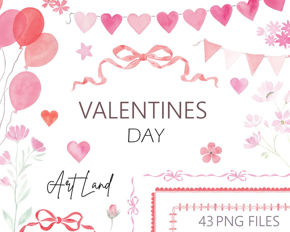 Watercolor Valentine’s Clipart Set – 43 Hand-painted Love Hearts (PNG ...