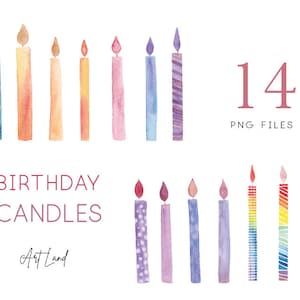 Watercolor Birthday Candles Clipart, Candle Watercolor Clip Art, Rainbow Candle, Clip Art, PNG