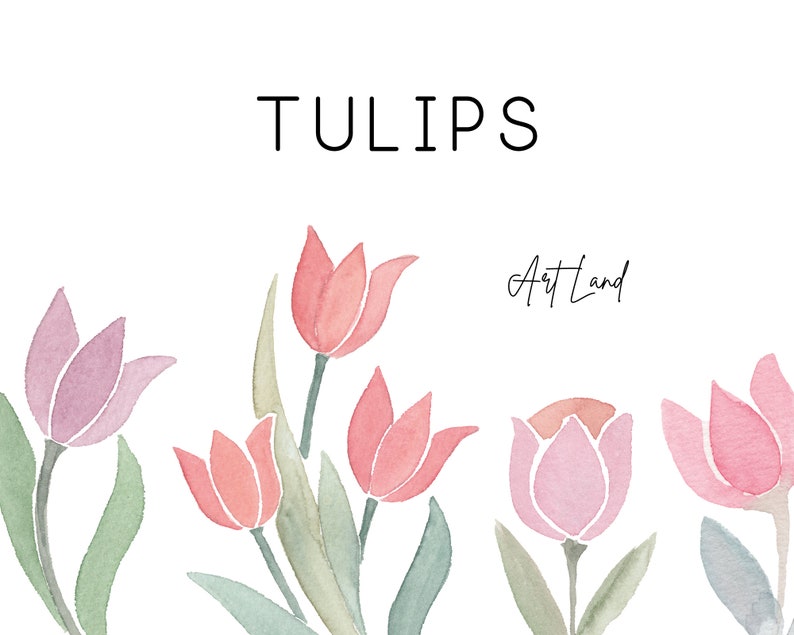 Watercolor Pink & Purple Tulips Clipart – 26 Hand-painted Pngs for DIY ...