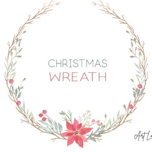 Watercolor Christmas Wreath Clipart, Winter Holiday Clipart, Watercolor Clip Art Digital Download, Free Commercial Use, PNG