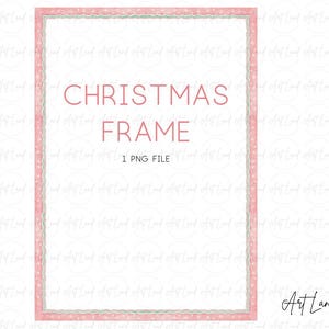 Christmas Frame PNG, Hand Painted Pink Holiday Border Clipart, Festive Digital Frame for Cards, Invitations, Scrapbooking, Xmas Decor