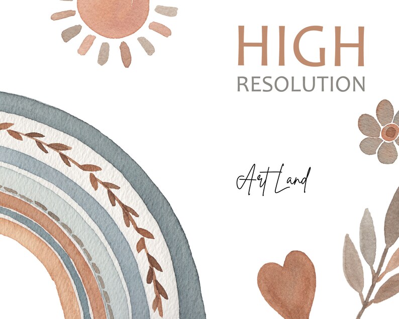 Watercolor Boho Rainbow Clipart, Hand Painted Rainbow Watercolour ...