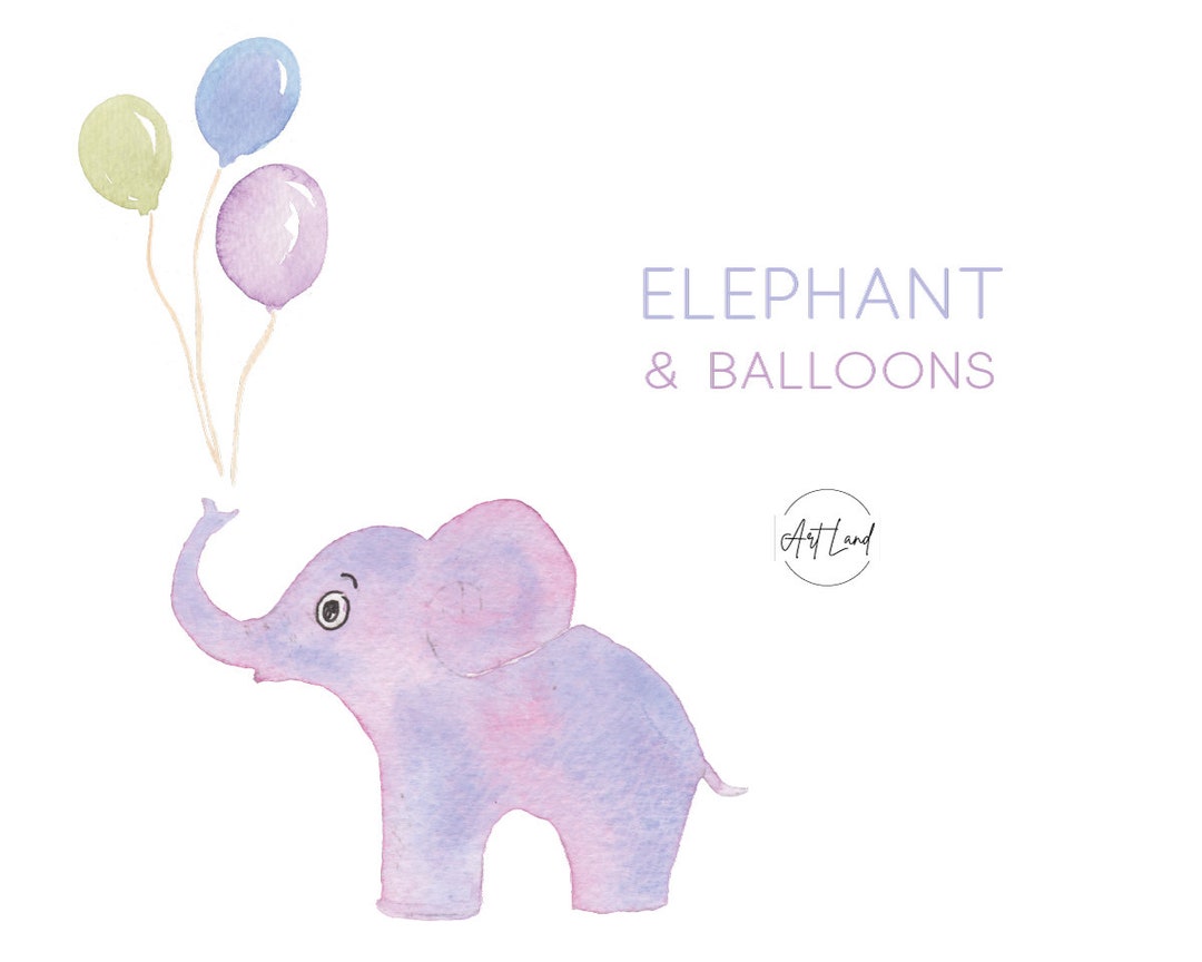 Watercolor Elephant & Balloons Clipart Set - 2 Hand-painted Pngs for ...