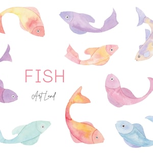 Watercolor Fish Clipart Set – 15 Hand-Painted Sea Life PNGs for DIY Ocean Crafts, Beach Decor, Scrapbooking, Free Commercial Use