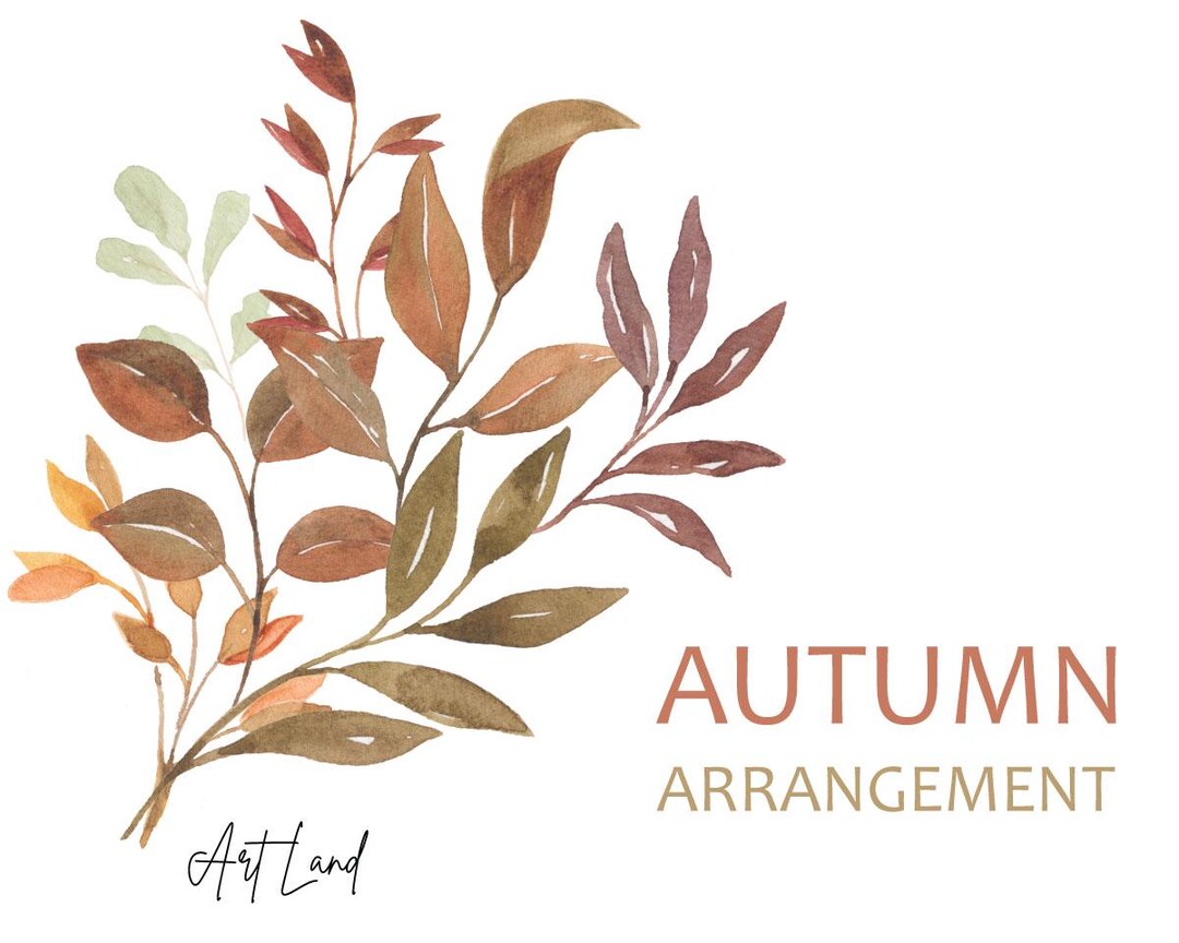 Watercolor Autumn Leaves Clipart: Hand-painted Fall Foliage Arrangement ...