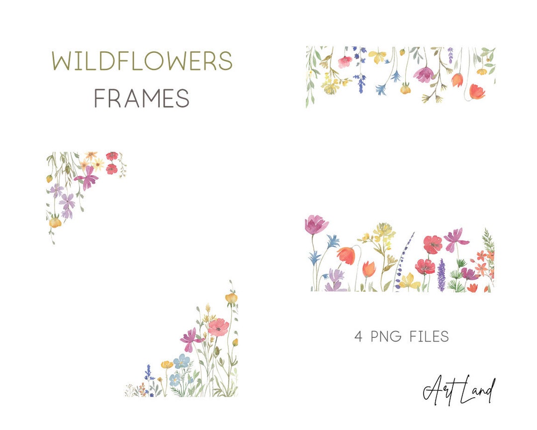 Watercolor Wildflowers Frames ,border Wildflowers, Watercolour Clip Art