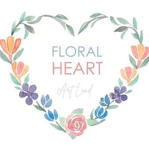 Clipart de corazón floral en acuarela: PNG pintado a mano (uso comercial)