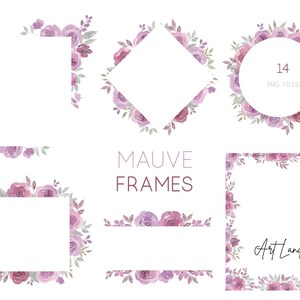Watercolor Mauve Roses Frames Clipart Set – 14 Hand-Painted Floral Border PNG for DIY Crafts, Invitations, Free Commercial Use, Wreaths