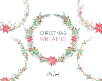 Watercolor Christmas Wreath Clipart: 8 Holiday Floral Frames (PNG, Digital Download, Free Commercial Use)