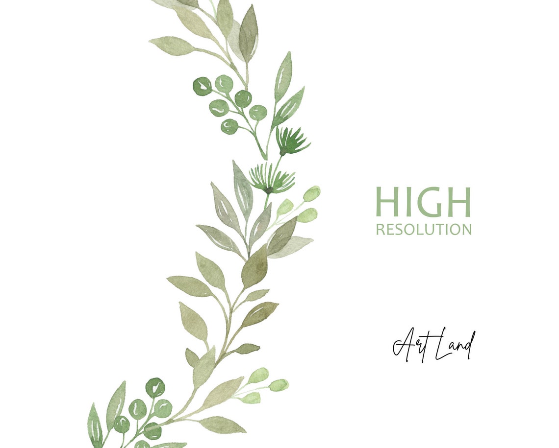 Watercolor Greenery Wreath Clipart – 1 Hand-painted Foliage Frame PNG ...