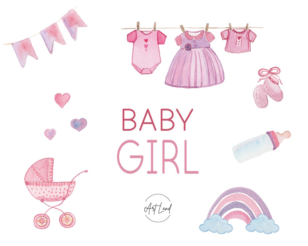 Watercolor Baby Girl Clipart Set – 12 Hand-painted Pngs With Carriage ...