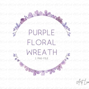 Aquarel paarse bloemen cirkel krans PNG, handgeschilderde bloem frame clipart, botanische ronde krans, uitnodigingen, kaarten, digitale download