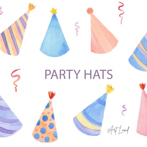 Aquarel feestmutsen clipart, verjaardag clipart, aquarel hoeden, feest clipart, handgeschilderde aquarel feestmutsen, feestgraphics, png
