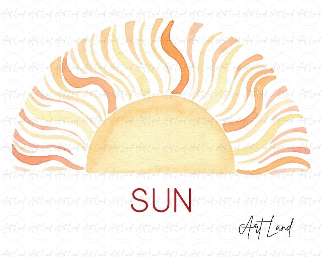 水彩画風の太陽のクリップアート – 手描き風の黄色とオレンジ色の夏の