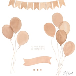 Watercolor Boho Party Clipart – 7 Hand-Painted Balloon PNGs for Birthday DIY Crafts, Boho Celebration Decor, Free Commercial Use