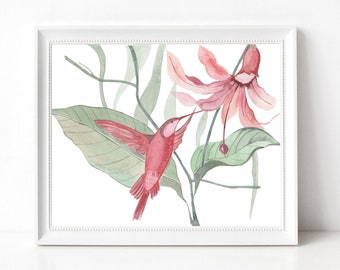 Watercolor Boho Hummingbird Wall Art – 1 Size (8" x 10") Hand-Painted JPG & PDF Files, Bird, DIY, Instant Download, Free Commercial Use
