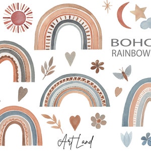 Watercolor Boho Rainbow Clipart, Hand painted Rainbow Watercolour Clipart, Watercolor Rainbow set Clipart, Boho Rainbow decor Clip Art, PNG