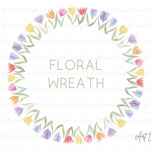 Watercolor Flower Wreath Clipart, Spring Floral Wreath, Hand Painted Flowers, Wedding Wreath Clip Art, Digital PNG Download