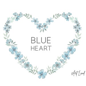 Watercolor Blue Floral Heart Clipart – 1 Hand-Painted Love Frame PNG for DIY Crafts, Wedding Decor, Invitations, Free Commercial Use