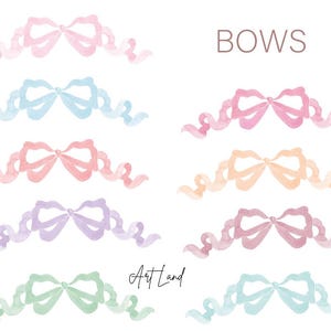 Watercolor Bows Clipart – 9 Hand-Painted Bow PNGs for DIY Projects, Pastel Ribbon Gift Bow, Digital Download, Free Commercial Use