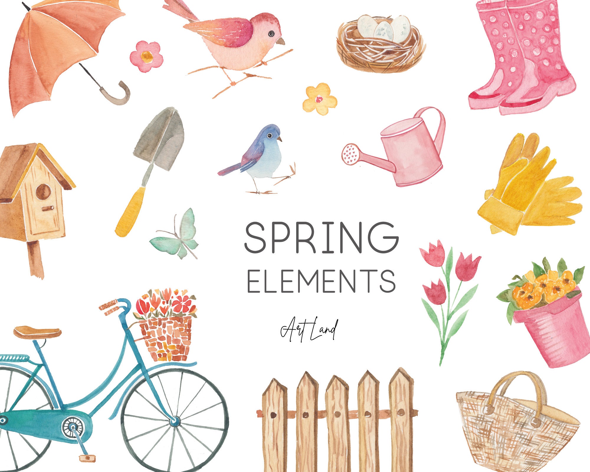 Watercolor Spring Clipart Spring Clip Art Flowers Spring | Etsy