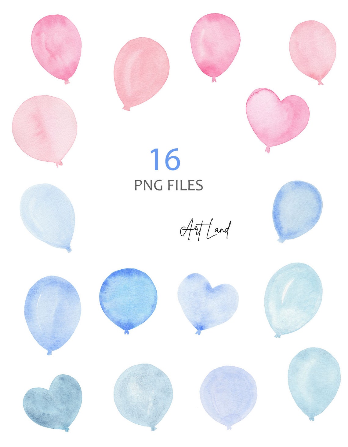 Watercolor Balloons Clipart Pink and Blue Watercolor Balloon Etsy