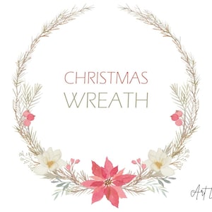 Watercolor Christmas Wreath Clipart, Winter Holiday Clipart, Watercolor Clip Art Digital Download, Free Commercial Use, PNG