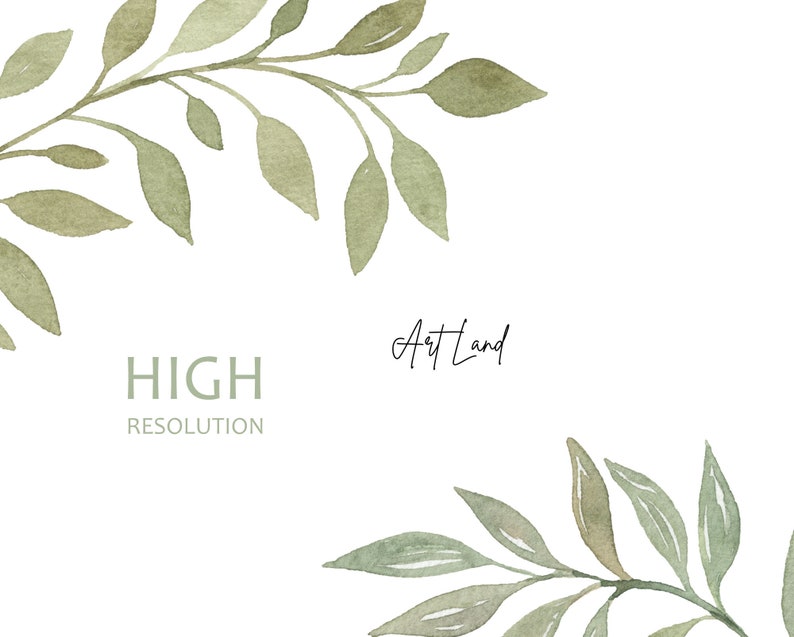 Watercolor Clipart Greenery Leaves Branches Foliage Green, Watercolour Clip Art Digital Download Free Commercial Use PNG, Watercolor Leaves image 3