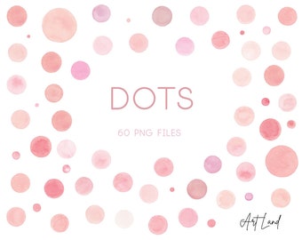 Watercolor Dots Clipart, Hand Painted, Pink Circles clipart, Pink Dots, Instant Download, Dots Clipart PNG