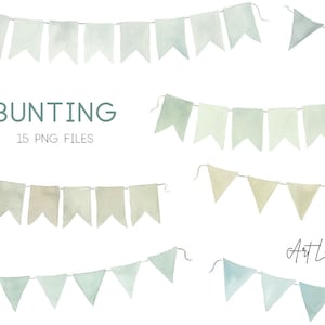 Watercolor Bunting Clipart, Watercolor Banners, Birthday Banner Clipart, Hand painted Watercolour Clipart, Clip Art, PNG