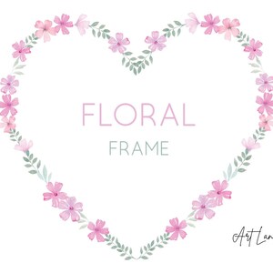 Marco floral de acuarela con forma de corazón rosa: elemento pintado a mano (PNG, descarga digital, uso comercial gratuito)