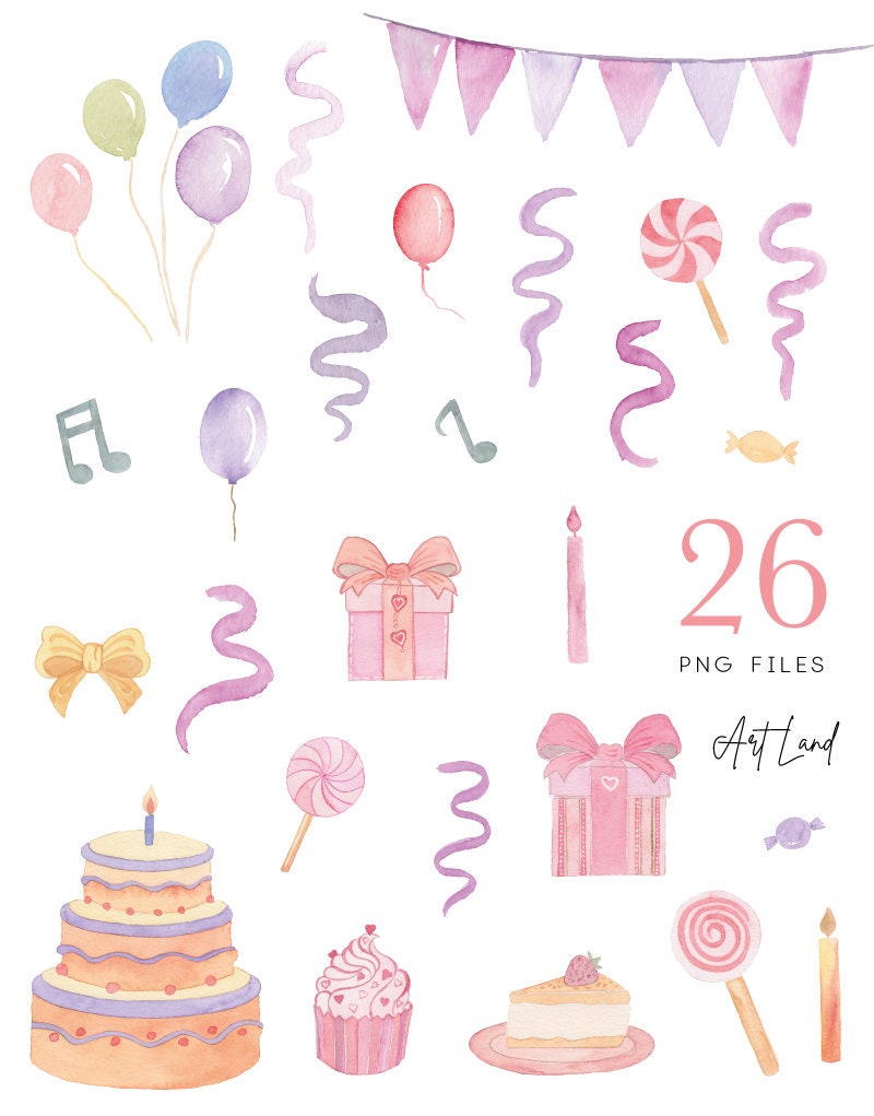 Watercolor Birthday Party Clipart, Birthday Watercolor Clip Art ...