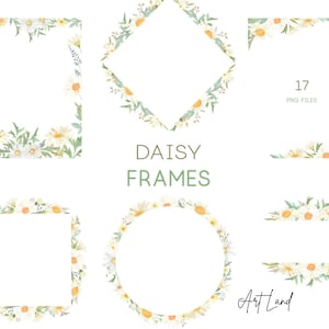 Acquerello floreale clipart cornici bordo fiore margherita, acquerello clipart digitale download uso commerciale gratuito PNG, cornici margherita