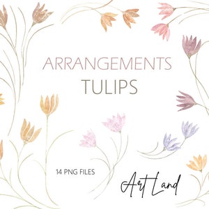 Watercolor Tulips Clipart, Watercolour Clip Art Digital, Pastel Tulip flower, Easter, Spring, Clipart SetTulips, Free Commercial Use, PNG