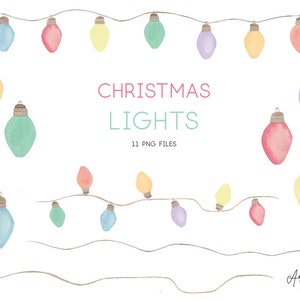 Christmas Lights Clipart, Hand painted Holiday Borders Digital, Watercolor Clipart, Holiday Light Clipart, Watercolor Clip Art, PNG