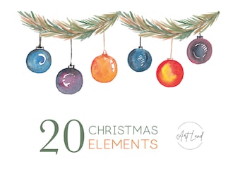 Christmas Balls Clip Art, Christmas elements Clipart, Watercolor Christmas Ball Clipart, Handpainted Watercolor Clip Art, Clip Art, PNG
