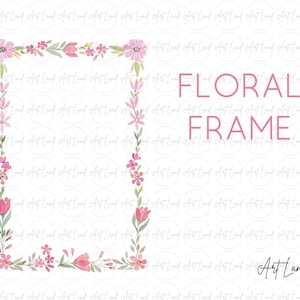 Aquarel roze bloemen frame clipart, handgeschilderde bloemenrand ontwerp, DIY-uitnodigingen, trouwkaarten, scrapbooking, kunst aan de muur kinderkamer