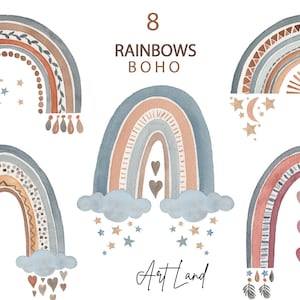 Watercolor Boho Rainbow Clipart, Hand painted Rainbow Watercolour Clipart, Watercolor Rainbow set Clipart, Boho Rainbow decor Clip Art, PNG