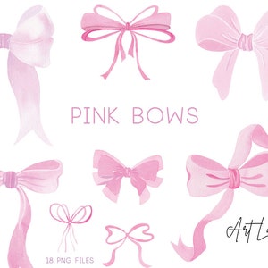 Watercolor Pink Bows Clipart, Watercolor Clip Art, Files Hand Painted Bow PNG ,Pink Ribbon Bow, bestseller,Gift Bow Clipart, PNG