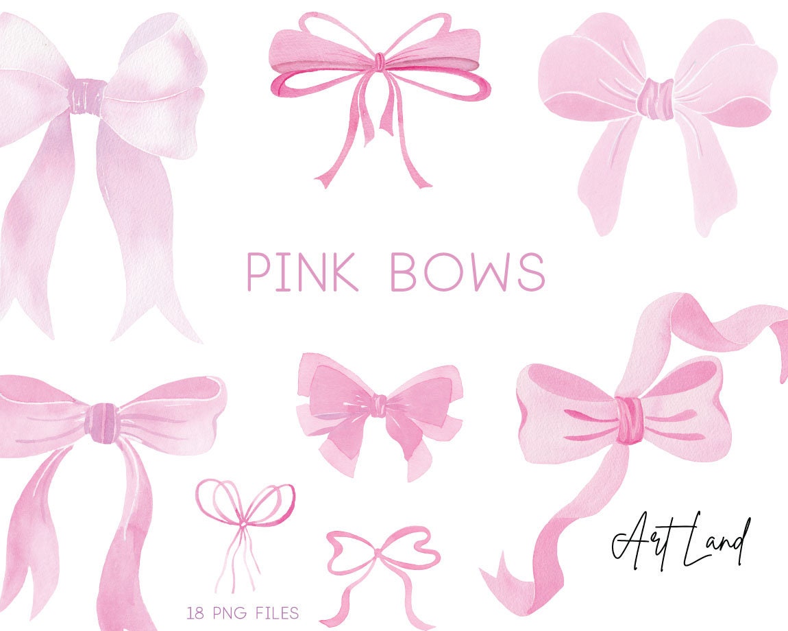 Pink Bows Clipart 35 Bow Images Instant Download Bow Clip Art, Hair Ribbons  Bow Ties Bowties for Weddings Scrapbooking Baby Showers 